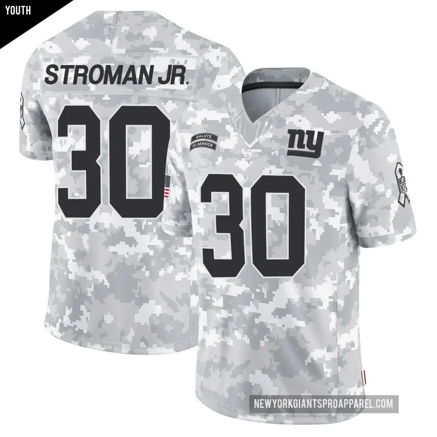 Youth New York Giants ＃30 Greg Stroman Jr. Arctic Camo Limited 2024 Salute to Service Jersey