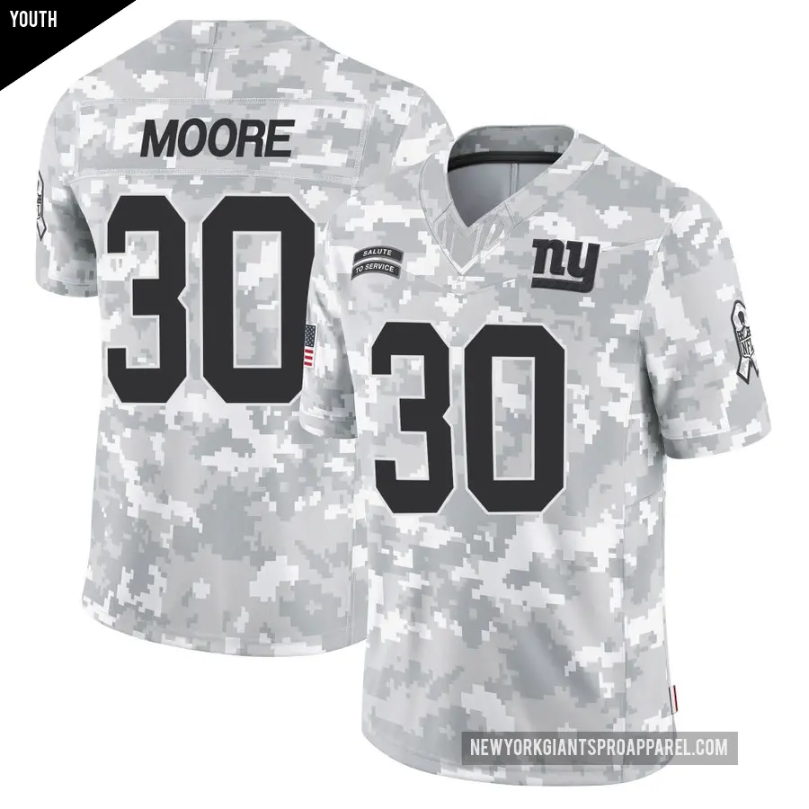 Youth New York Giants ＃30 TJ Moore Arctic Camo Limited 2024 Salute to Service Jersey