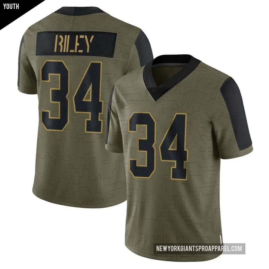 Youth New York Giants ＃34 Elijah Riley Olive Limited 2021 Salute To Service Jersey