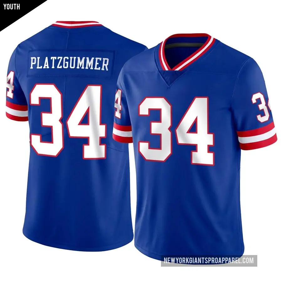 Youth New York Giants ＃34 Sandro Platzgummer Limited Classic Vapor Jersey