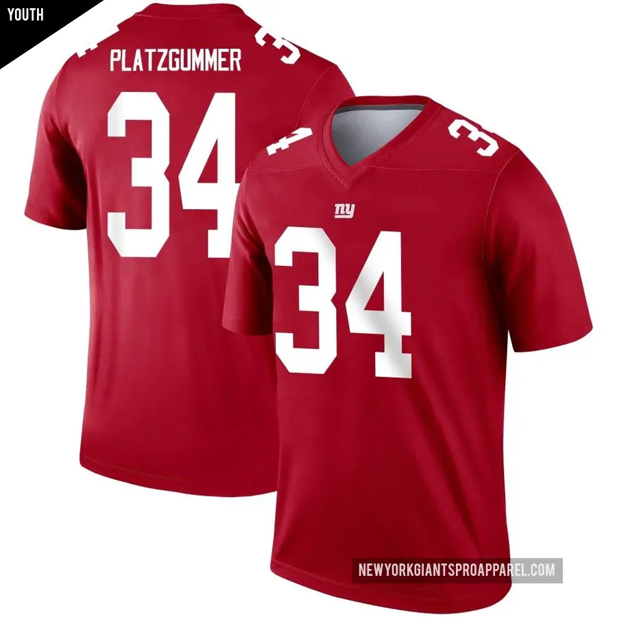 Youth New York Giants ＃34 Sandro Platzgummer Red Legend Inverted Jersey