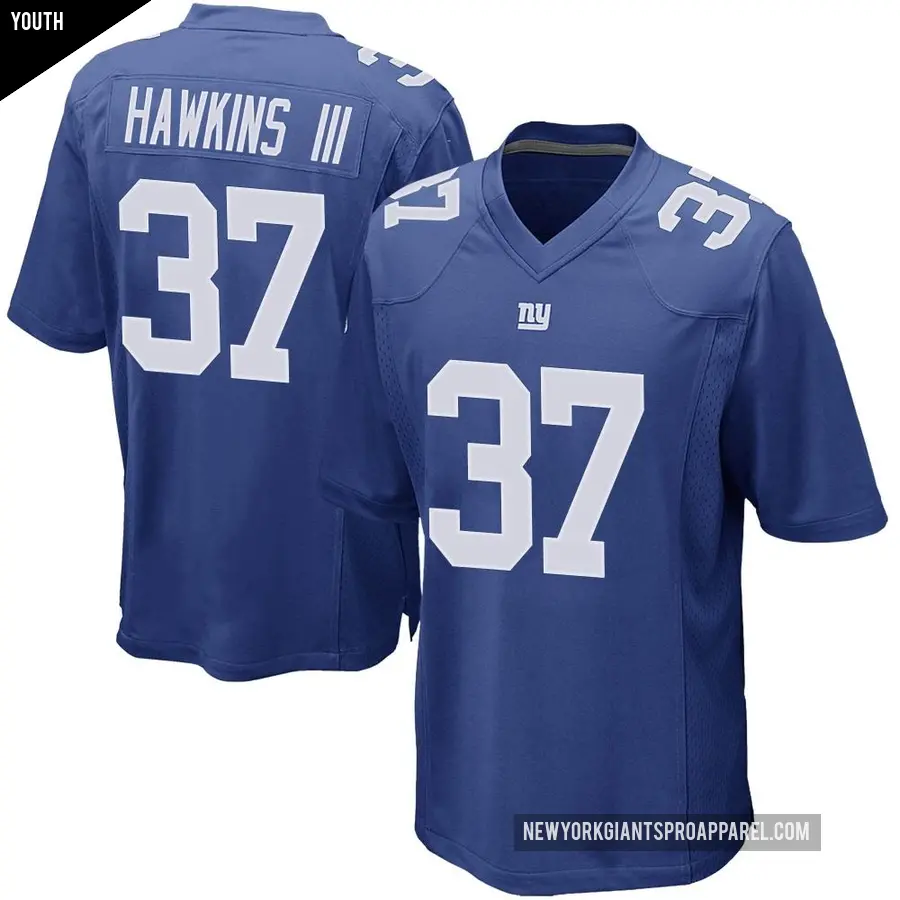 Youth New York Giants ＃37 Tre Hawkins III Royal Game Team Color Jersey