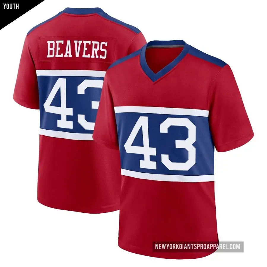 Youth New York Giants ＃43 Darrian Beavers Red Game Century Alternate Jersey