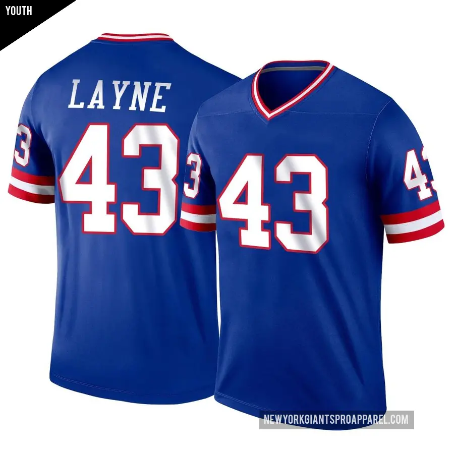Youth New York Giants ＃43 Raheem Layne Royal Legend Classic Jersey