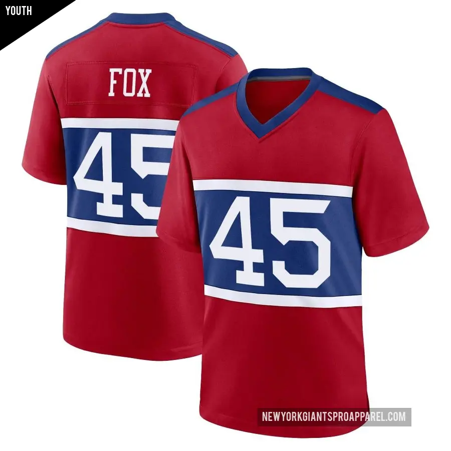 Youth New York Giants ＃45 Tomon Fox Red Game Century Alternate Jersey