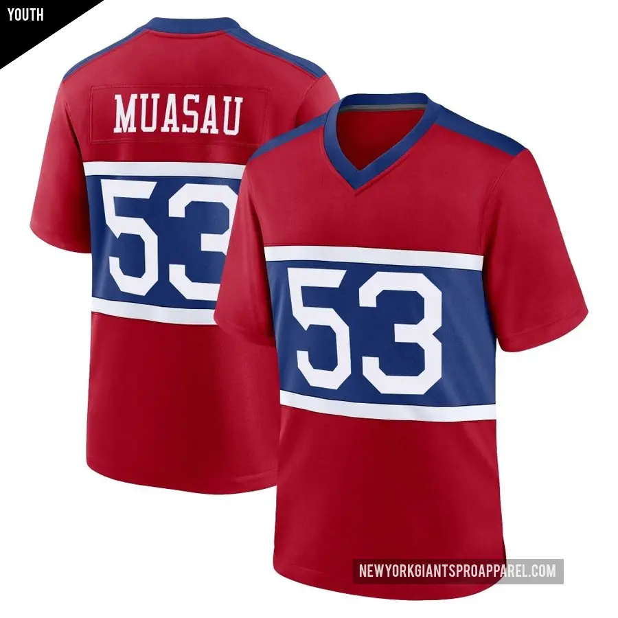 Youth New York Giants ＃53 Darius Muasau Red Game Century Alternate Jersey