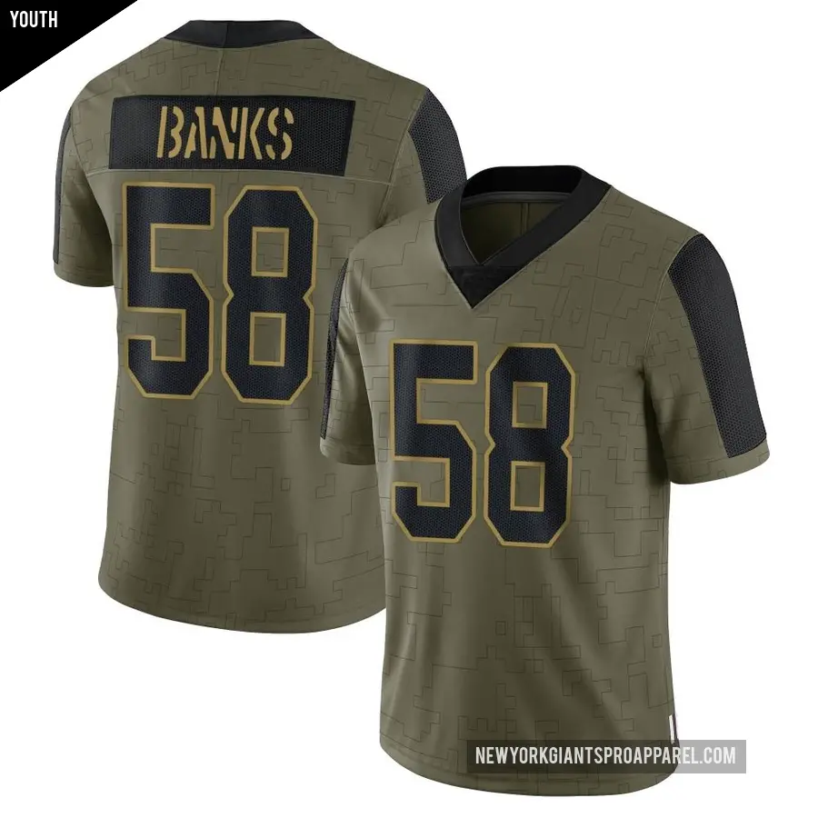 Youth New York Giants ＃58 Carl Banks Olive Limited 2021 Salute To Service Jersey