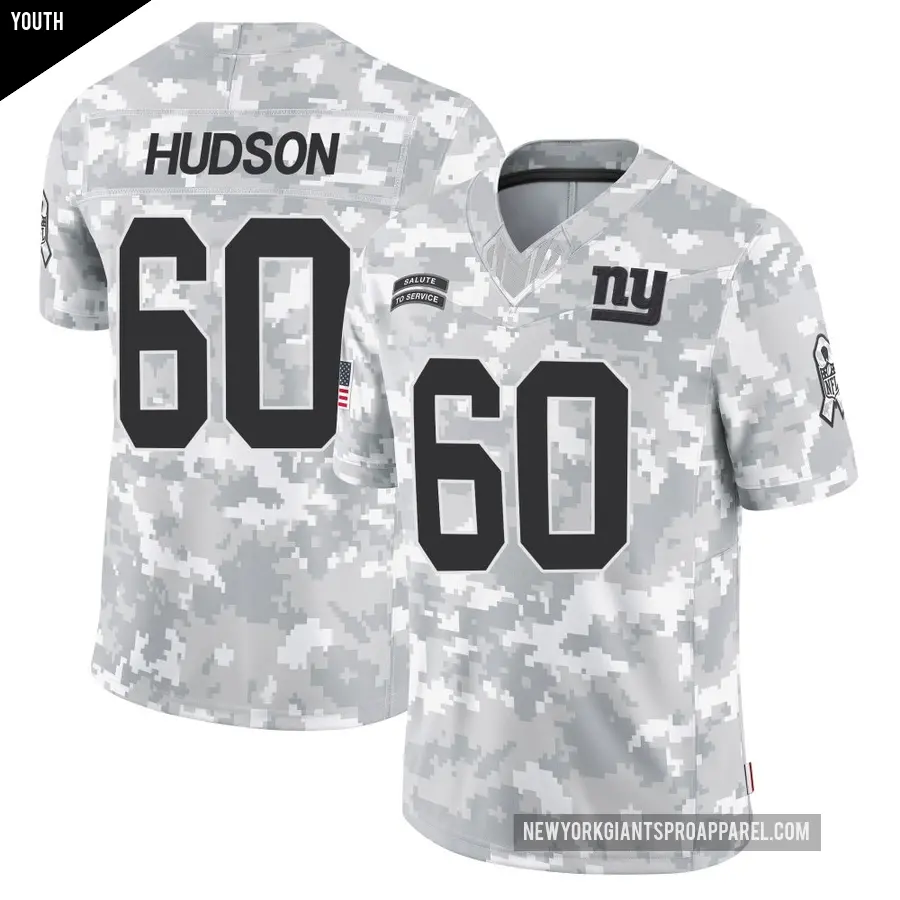 Youth New York Giants ＃60 Bryan Hudson Arctic Camo Limited 2024 Salute to Service Jersey
