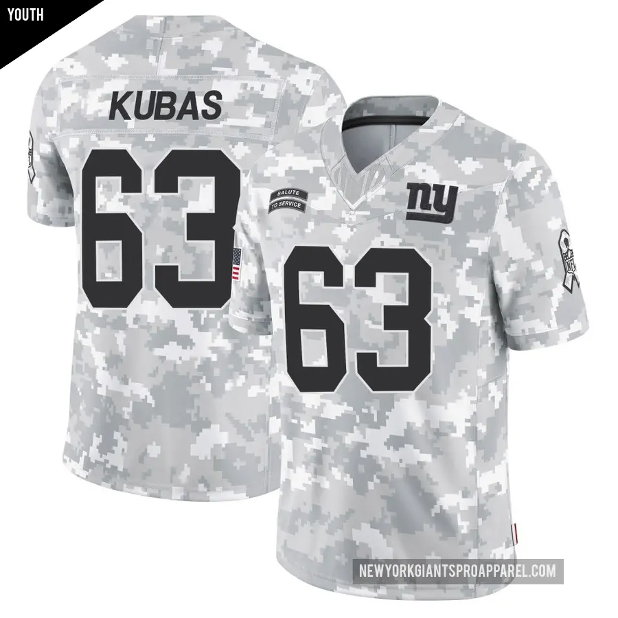 Youth New York Giants ＃63 Jake Kubas Arctic Camo Limited 2024 Salute to Service Jersey