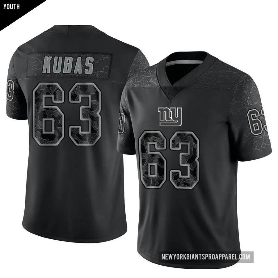 Youth New York Giants ＃63 Jake Kubas Black Limited Reflective Jersey