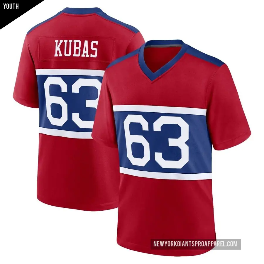 Youth New York Giants ＃63 Jake Kubas Red Game Century Alternate Jersey