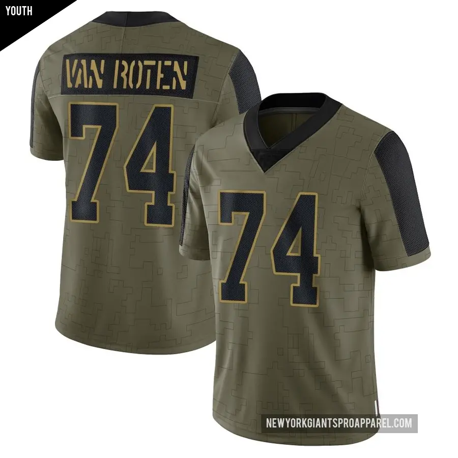 Youth New York Giants ＃74 Greg Van Roten Olive Limited 2021 Salute To Service Jersey