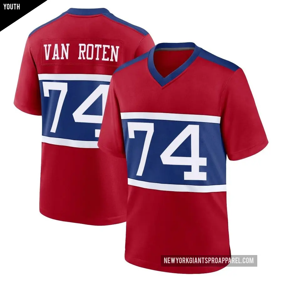 Youth New York Giants ＃74 Greg Van Roten Red Game Century Alternate Jersey