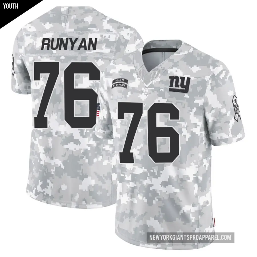 Youth New York Giants ＃76 Jon Runyan Arctic Camo Limited 2024 Salute to Service Jersey