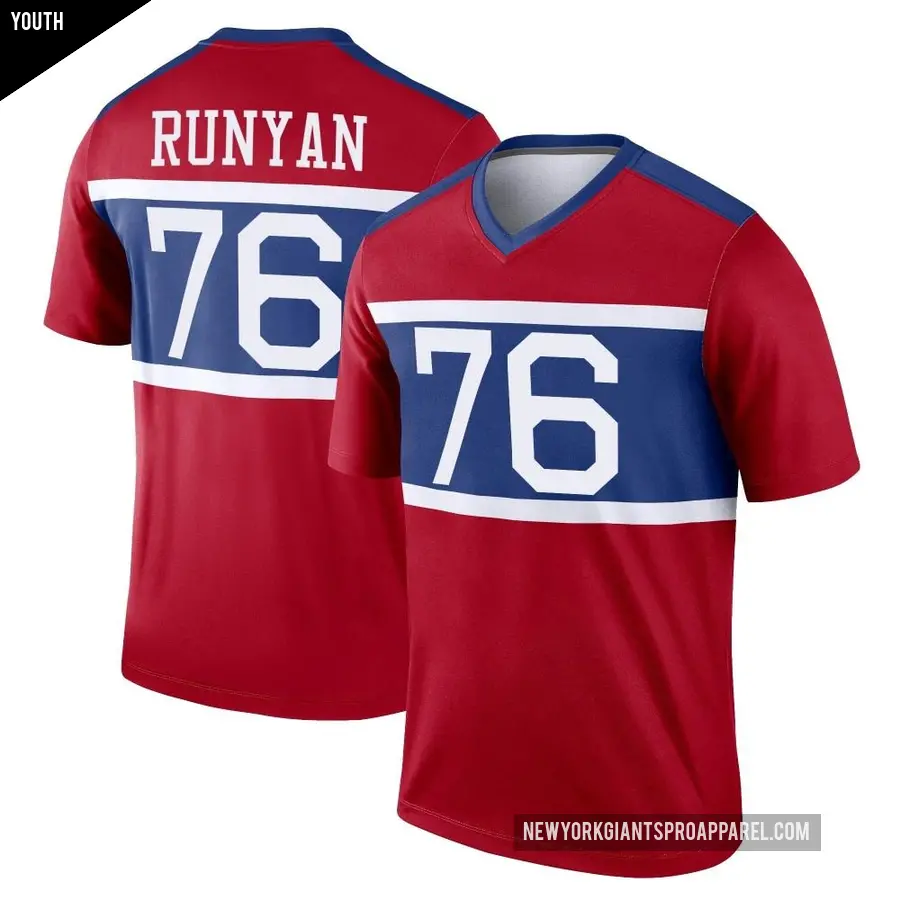 Youth New York Giants ＃76 Jon Runyan Red Legend Century Alternate Jersey
