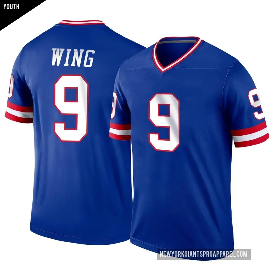 Youth New York Giants ＃9 Brad Wing Royal Legend Classic Jersey