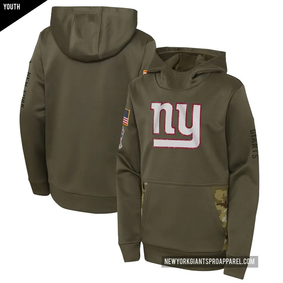 Youth New York Giants Olive 2022 Salute to Service Performance Pullover Hoodie